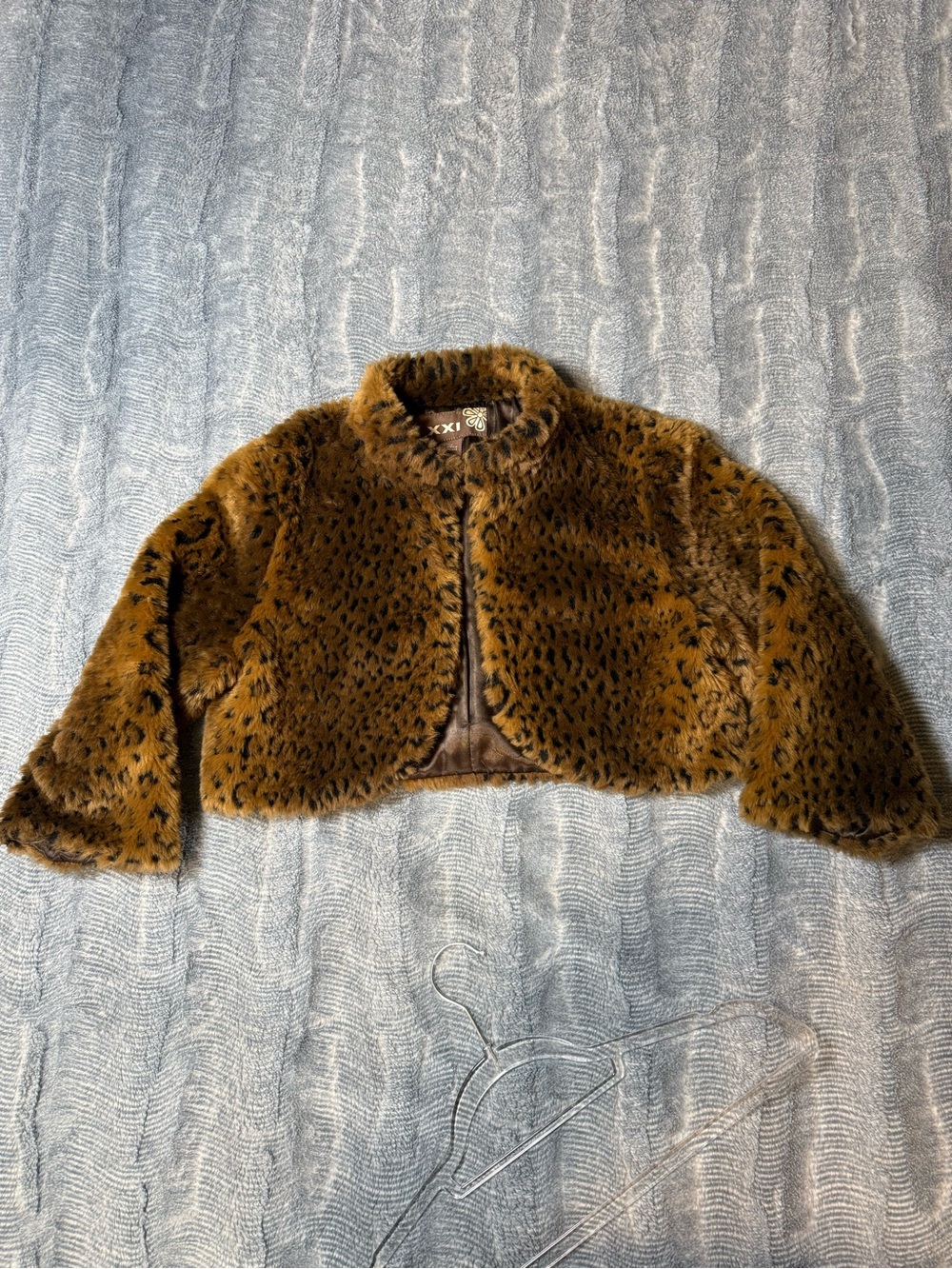 Girls Leopard Faux Fur Bolero Shrug Jacket Brown Black Party Holiday size M